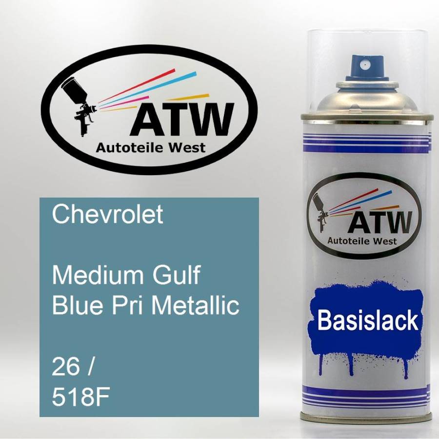Chevrolet, Medium Gulf Blue Pri Metallic, 26 / 518F: 400ml Sprühdose, von ATW Autoteile West.